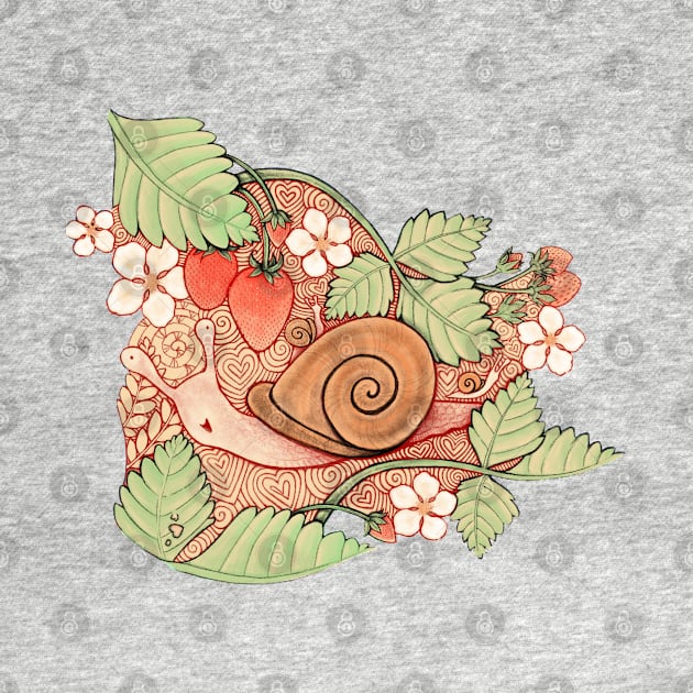 Strawberries & snails - peach by AprilAppleArt